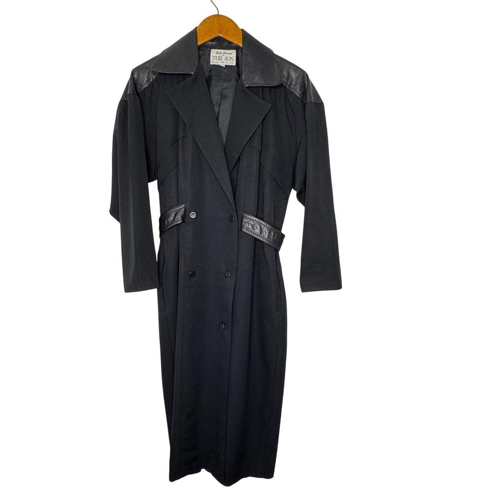 Rickie Freeman‎ for Teri Jon leather/wool double breasted coat dress Size 12